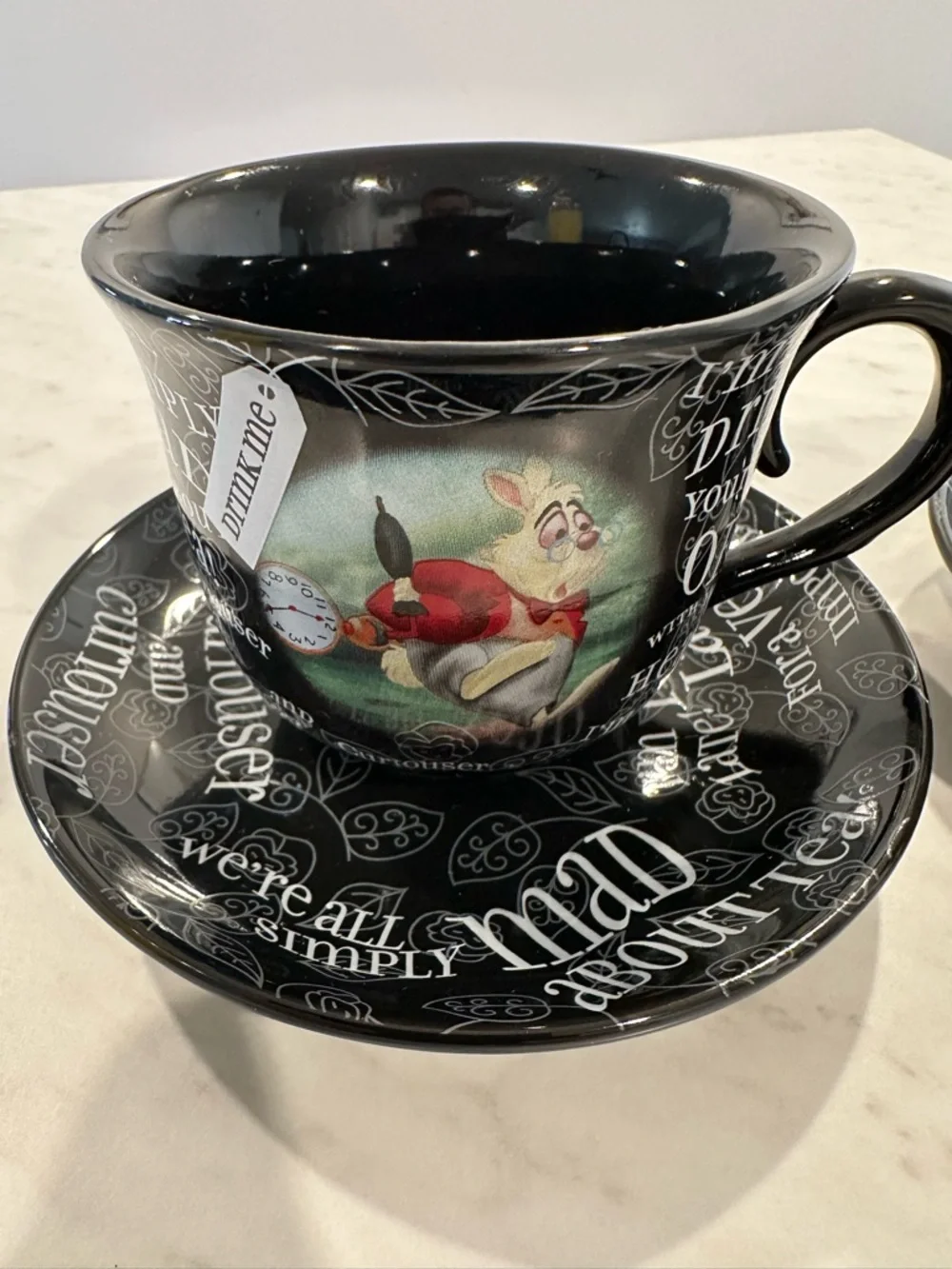 RARE!! New Disney Alice in Wonderland Black Teacup & Saucer Sets - 2 sided